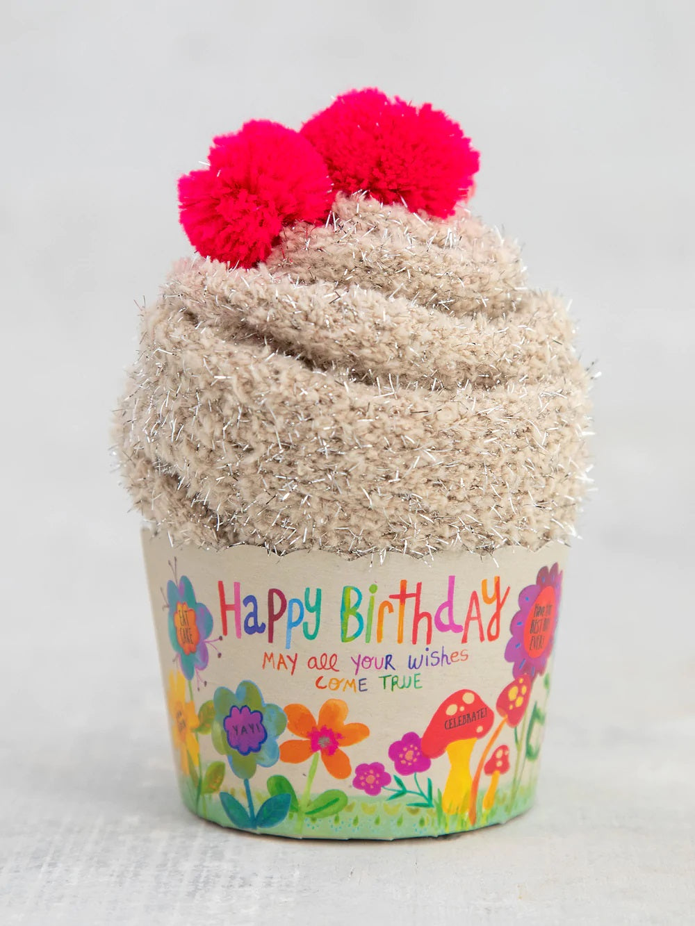 MEIA CUPCAKE "HAPPY BIRTHDAY"