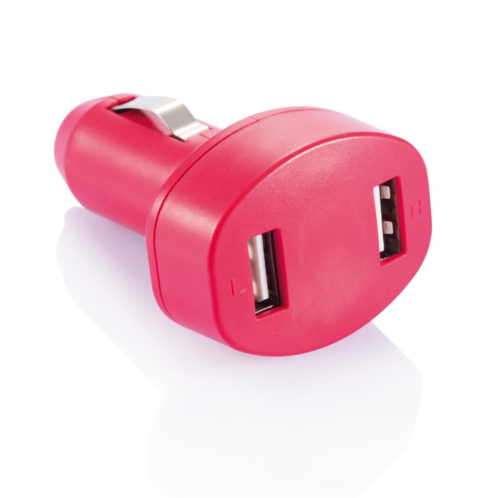 CARREGADOR 2 PORTAS USB PARA CARRO ROSA