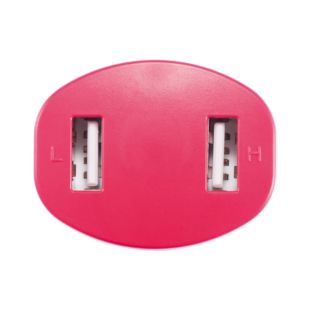 CARREGADOR 2 PORTAS USB PARA CARRO ROSA