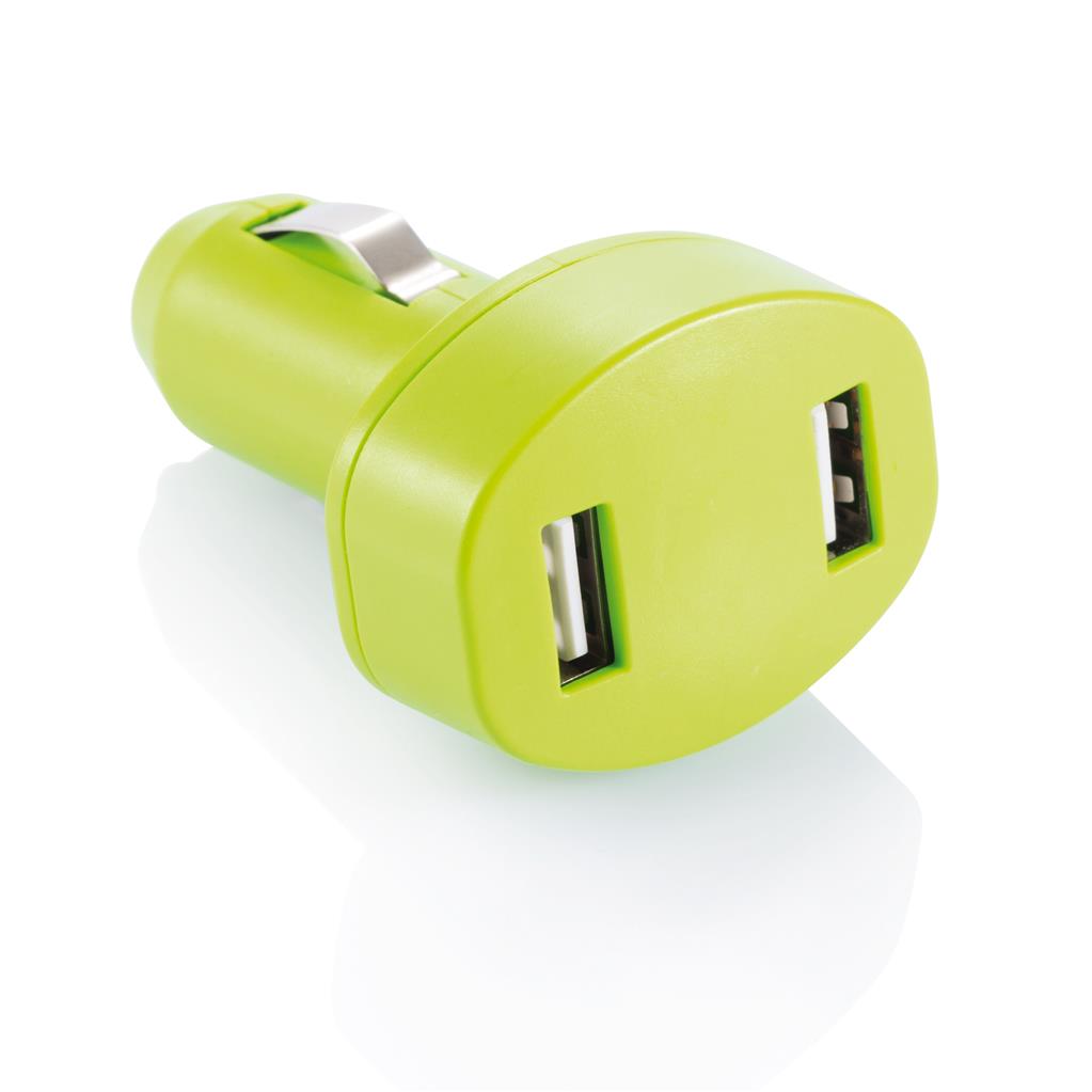 CARREGADOR 2 PORTAS USB PARA CARRO VERDE