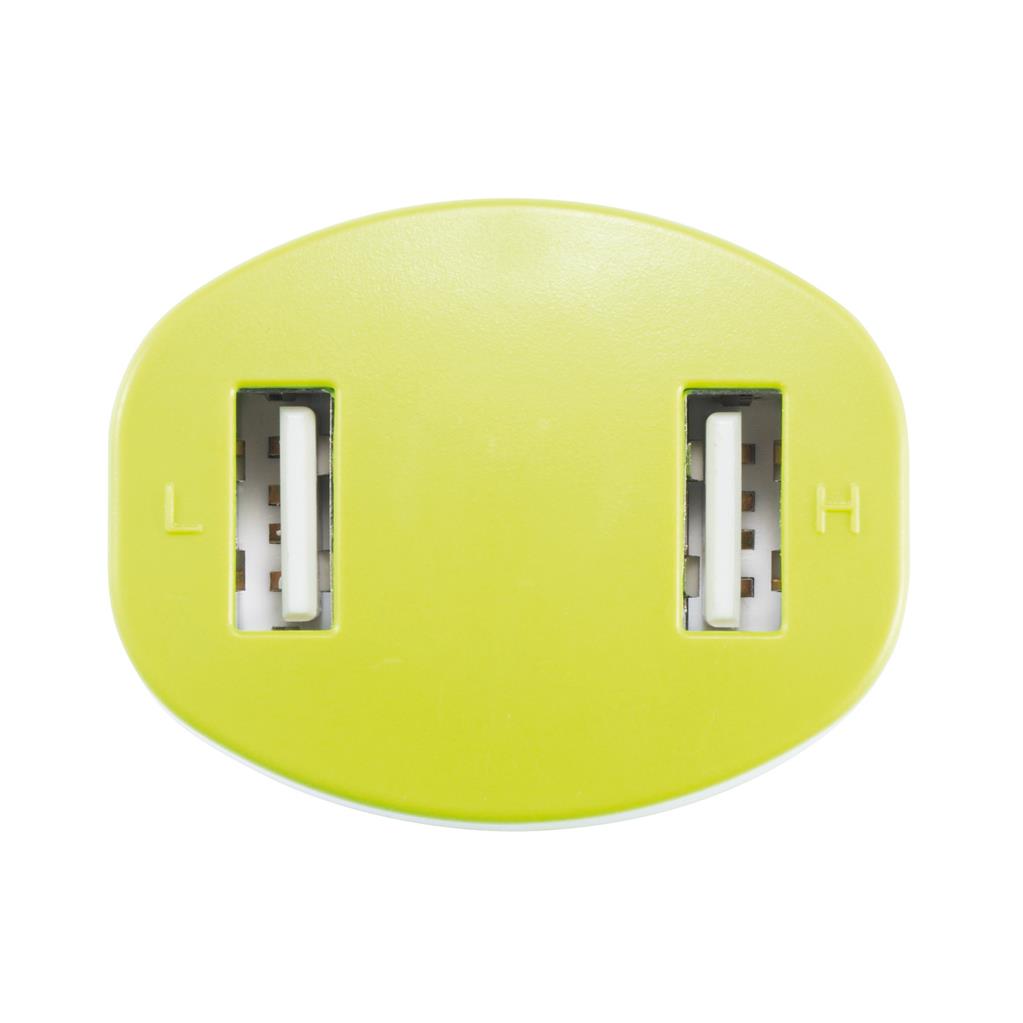 CARREGADOR 2 PORTAS USB PARA CARRO VERDE