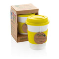 Yellow biodegradable coffee cup